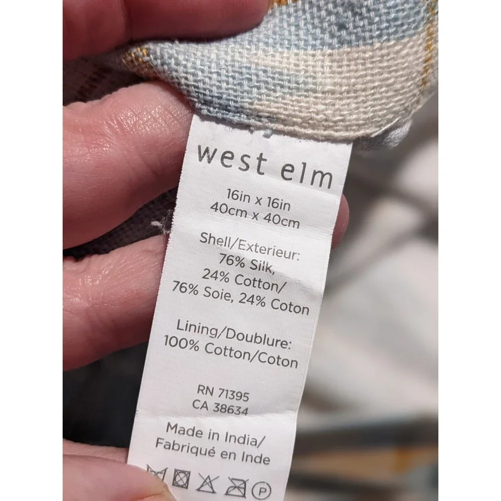 West Elm Cotton Silk Blend Pillow Cover Woven Texture Mother of Pearl 16x16